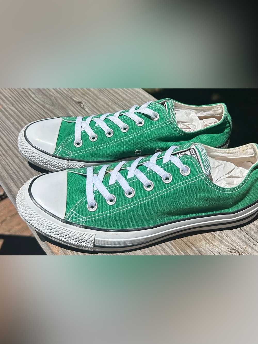 Converse Low Top Sneakers - Green & White Canvas - Picture 3 of 5